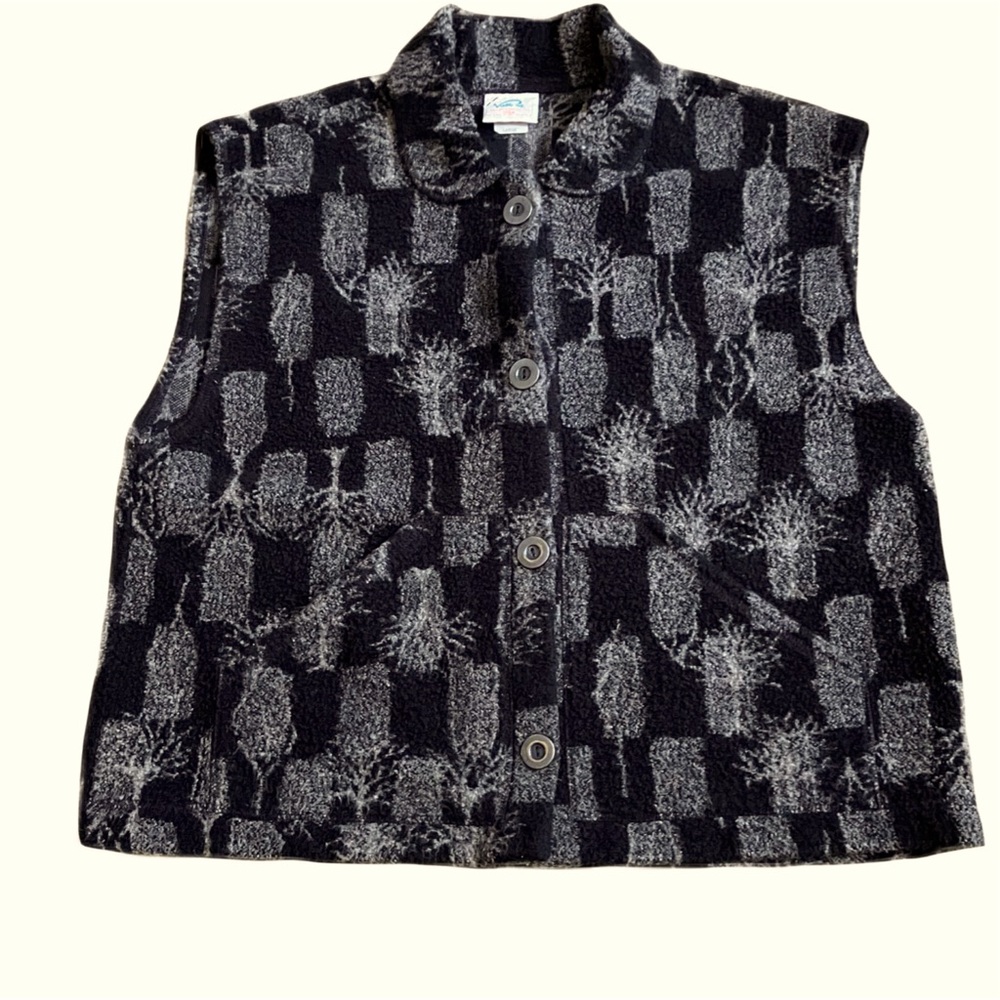 Vintage Visible Ink Wool Blend Vest, Sz. L, Black/Gray, Button Front, Pockets
